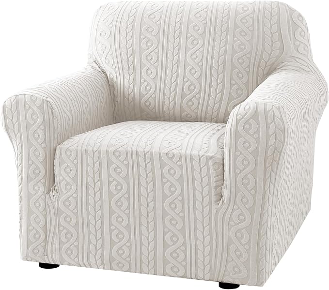 H.VERSAILTEX Chair Covers Slipcover 1 Piece Stretch Sofa Slipcover Anti-Slip Cover for Couch Soft Dogs Slipcovers Washable Upgrade Thick Jacquard Fabric with Spiral Pattern(30"-40", Pale Oak)