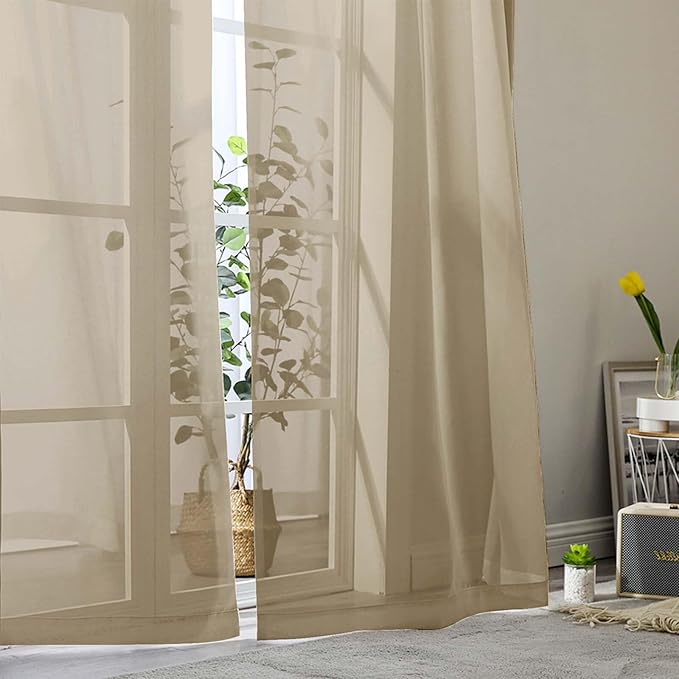 Taupe Sheer Curtain for Bedroom Living Room 78 Inches Long 2 Panels Set, Solid Soft Airy Light Filtering Sheer Window Curtains, Modern Rod Pocket Door Curtain, Taupe, 42" Wx78 L Inches