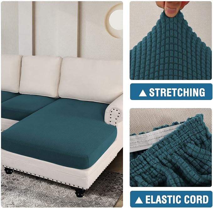 H.VERSAILTEX Sectional Couch Covers 4 Pieces Sofa Seat Cushion Covers L Shape Separate Cushion Couch Chaise Cover for Both Left/Right Sectional Couch (Seat Only: 1 Chaise + 3 Sofa, Deep Teal)