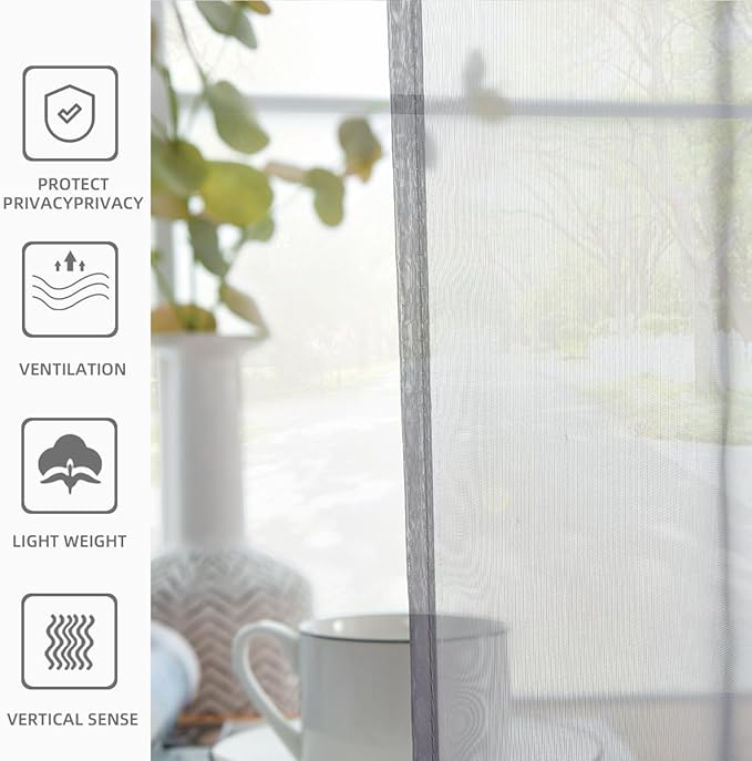 youleyar Solid Sheer Rod Pocket Curtain Voile Draperies 2 Panels White Beige - Image 6