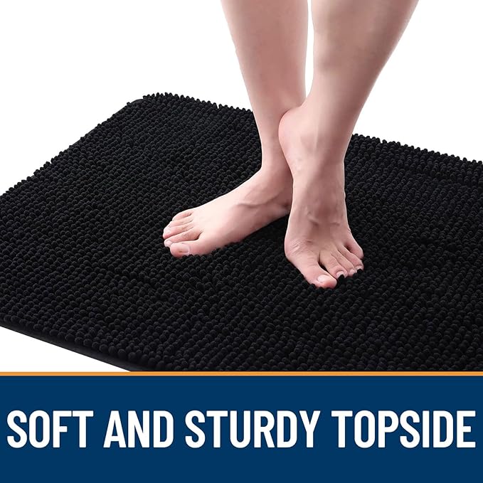 OLANLY Dog Door Mat for Muddy Paws 34x21, Absorbs Moisture and Dirt, Absorbent Non-Slip Washable Doormat, Quick Dry Chenille Mud Mat for Dogs, Entry Indoor Entryway Carpet for Inside Floor, Black