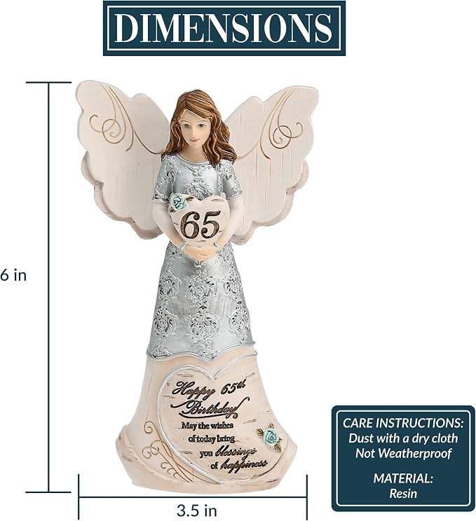 Pavilion Gift Company 65th Birthday - 6" Angel Holding a Heart, Beige