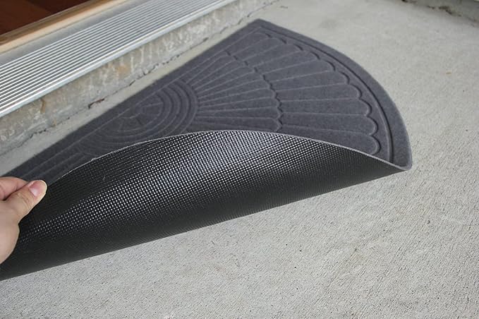 Morning View Half Round Doormat, Gray, Outdoor Indoor Rug - 30x18 inches, Non Slip, High Traffic, Absorbent, Modern Design