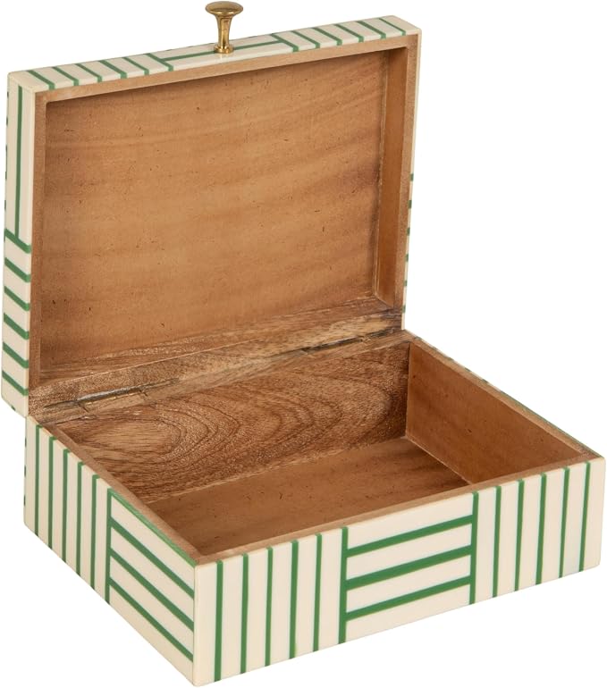 Bloomingville Green & White Striped Resin Storage Box
