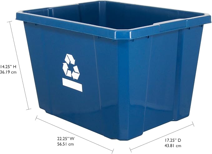 Gracious Living Medium Curbside Blue Box, Plastic 17 Gallon/64 Litre Home Trash Can Refuse and Recycling Bin Container with Built-in Handles (12 Pack)