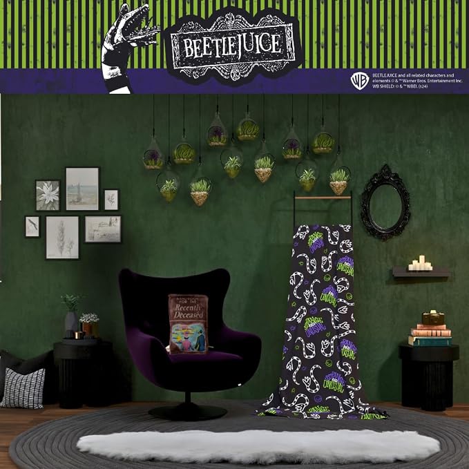 Beetlejuice Halloween Goth Strange & Unusual Bedding Super Soft Cozy Plush Throw, 46 in x 60 in, (Officially Licensed Product) by Franco