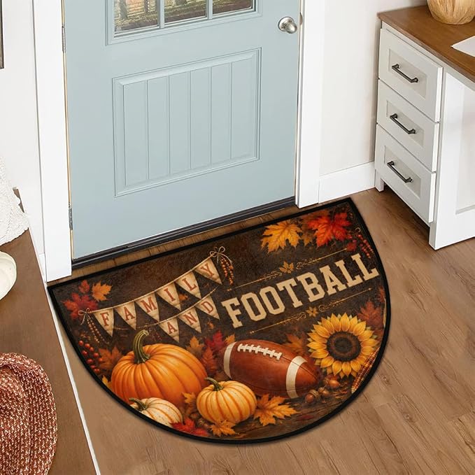 Thanksgiving Half Round Door Mat Outdoor Doormat Bedroom Entrance Rug A8 | Autumn Pumpkin Thanksgiving Semi Moon Door Mat Non-Slip Absorbent Kitchen Rug Indoor Welcome Bath Mat 36" X 24"