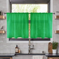 youleyar Solid Sheer Rod Pocket Curtain Voile Draperies 2 Panels White Beige Black Ivory Coffee 26 Inch Width 24 Inch Long 1 Pair for Kitchen Bedroom Children Living Room Yard(Green,26W x 24L)