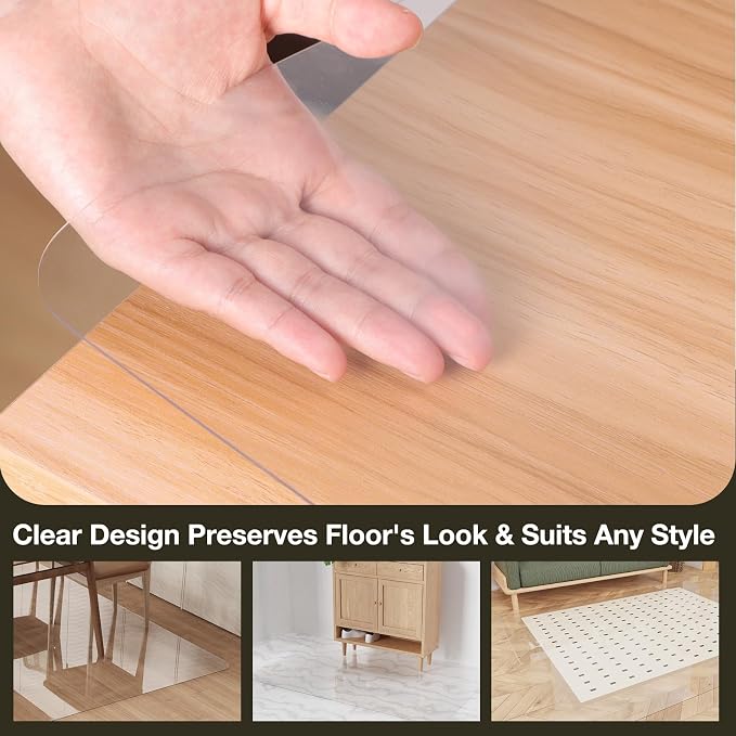 Crystal Clear Floor Mat 6×9ft, Upgraded Easy Flat Waterproof Vinyl Rug Cover, Large Stain-Resistant Plastic Area Rug Floor Protector for Kitchen, Dining Room, High-Traffic Areas