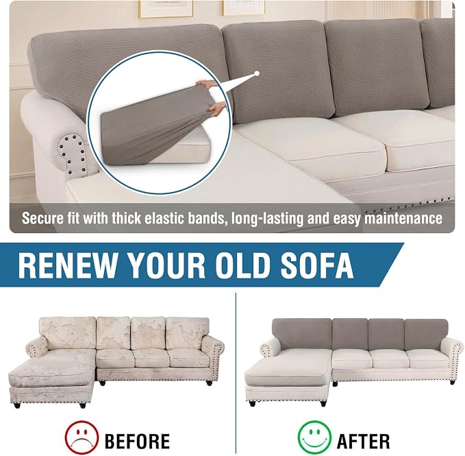 H.VERSAILTEX Backrest Cushion Covers Sectional Couch Back Cushion Covers for Sectional Sofa Set for Both Left/Right Couch (Back Only: 1 Chaise + 3 Sofa, Taupe)