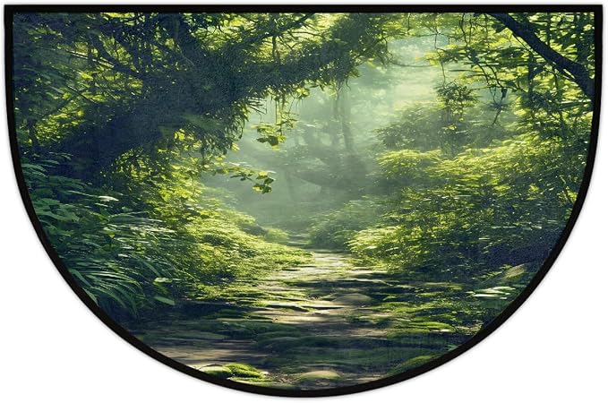 Forest Half Round Doormat Non-Slip Semi Circle Rug Half Moon Mat | Tree Green Leaf Washable Soft Absorbent Indoor Outdoor Entrance Kitchen Bathroom Sink Patio Welcome Fireplace Floor Rug