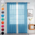 youleyar Solid Sheer Rod Pocket Curtain Voile Draperies 2 Panels White Beige Black Grey Ivory 52 Inch Width 45 Inch Long 1 Pair for Kitchen Bedroom Children Living Room Yard (Blue,52Wｘ45L)