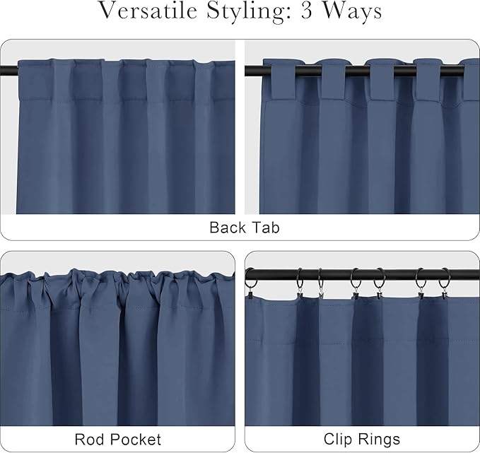 PONY DANCE Short Curtains for Small Window - Light Filtering Tiers Thermal Drapes Room Darkening Energy Saving for Bathroom Kitchen Decor, 42 W x 36 L, Blue Haze, 2 Panels