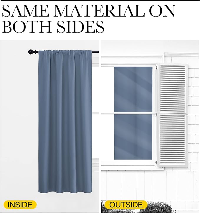 NICETOWN RV Blackout Curtains for Camper Windows, Short Blackout Curtains & Drapes, Thermal Insulated Blackout Curtain Panels for Kids Room, Play Room (Stone Blue, 34" Wide by 30" Long, 2 PCs)