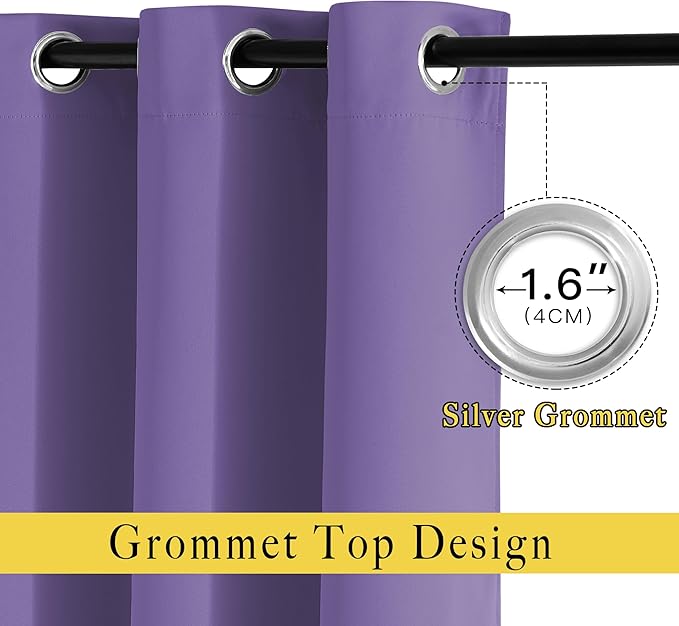 NICETOWN Lilac Purple Curtains 110 inches Long, Grommet Thermal Insulated Blackout Curtains Privacy Window Treatments Sound Reducing for Bedroom/Living Room, W66 x L110, 2 Panels