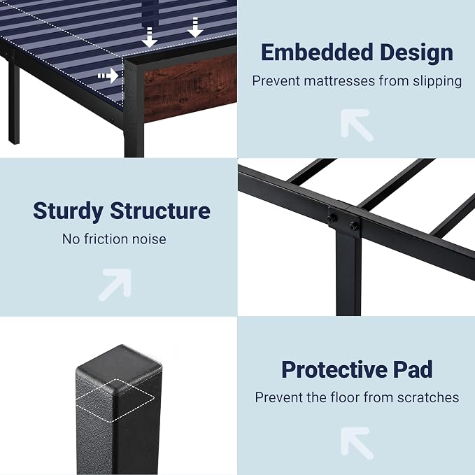 Allewie Twin Size Bed Frame, Heavy Duty 12 Metal Slats Support, Mahogany | Wooden Headboard and Footboard, Modern Platform Bed, No Box Spring Needed, Under-Bed Storage, Noise Free, Easy Assembly