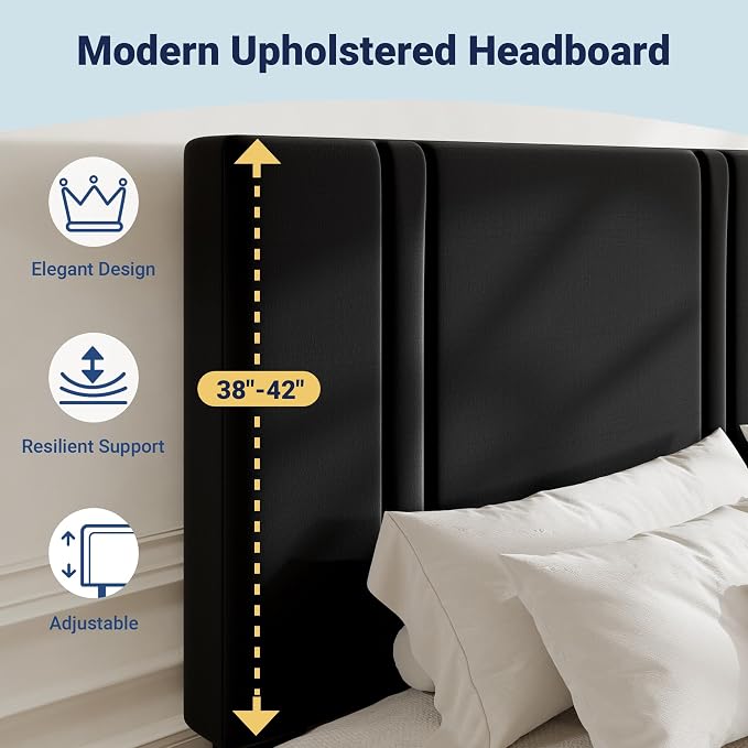 Allewie California King Size Platform Bed Frame with Adjustable Headboard | Plush Velvet Upholstered, Vertical Channel Tufted, Sturdy Wood Slats, No Box Spring Needed, Easy Assembly, White
