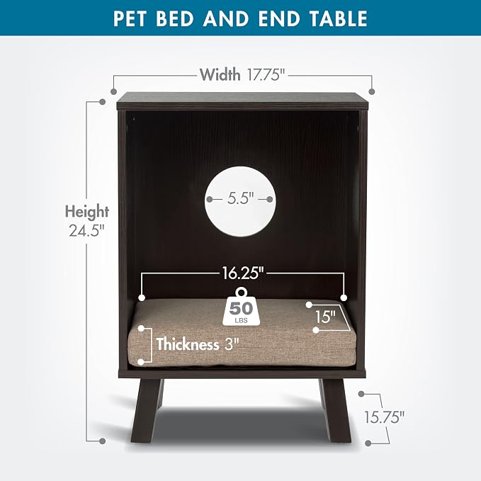 Paws & Purrs Stylish 2-in-1 Pet Bed & End Table – 3" Foam Cushion, Removable Cover, Compact Hideaway for Cats and Dogs Up to 25 lb