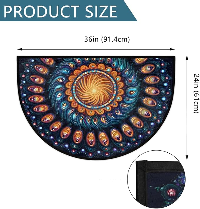 Geometry Galaxy Abstract Half Round Door Mat Non-Slip Semi Circle Rug Washable Half Moon Floor Rug Absorbent Bathroom Area Rugs for Outdoor Indoor Fireplace Mat Entryway Kitchen Decor Rugs