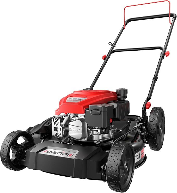 AMERISUN 21" Gas Lawn Mower, 144cc 4-Stroke, 2-in-1 Mulch & Side Discharge, 6 Height Adjustment, Lightweight Push Mower for Backyard Lawn Care