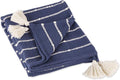 DII Striped Throw Collection Cotton Slub, Hand-Tied Tassels, 50x70, French Blue & Off-White