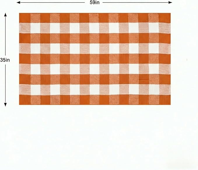 Halloween Orange and White Buffalo Plaid Rug,3'x5' Indoor Outdoor Washable Rug, Spooky Accent Mat for Halloween Indoor Outdoor Decor, Porch, Living Room, Entryway, Patio