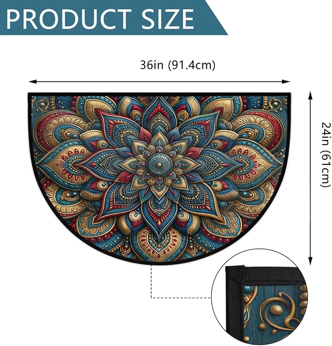 Lotu Half Round Door Mat Semi Moon Rug Fireplace Carpet Area Rugs | Blue Elegant Non Slip Absorbent Half Circle Mat Carpet for Indoor Outdoor Patio Kitchen Bathroom Entryway Home Decor