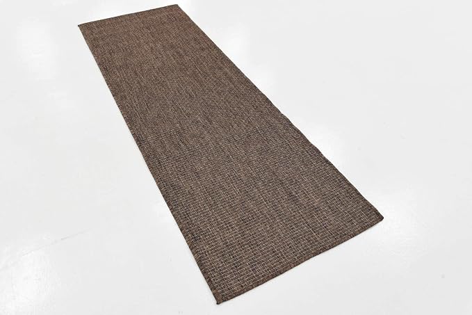 Unique Loom Collection Casual Transitional Solid Heathered Indoor/Outdoor Flatweave Area Rug (2' x 6' 1" Runner, Light Brown/Ivory)