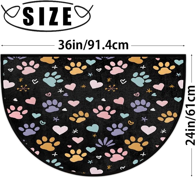 Pardick Half Round Doormat Semi Circle Rug Cute Color Paw Prints Non Slip Indoor Outdoor Entrance Half Moon Rug Absorbent Durable Washable Front Floor Mat for Kitchen Bathroom Patio Fireplace