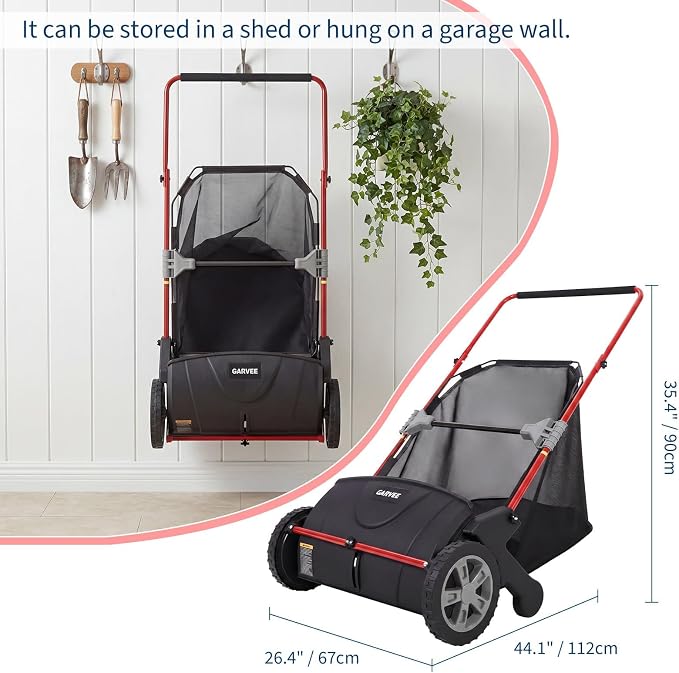 21-Inch Push Lawn Sweeper, Heavy Duty Manual Leaf & Grass Collector with 3.5 Cu. ft. Large Hopper Bag, Adjustable Height Spinning Brushes for Yard, Garden & Driveway