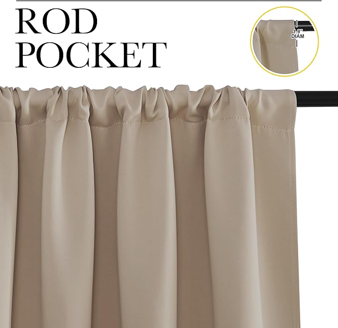 NICETOWN Window Curtains for Bedroom, Taupe, 2 Panels, W42 x L48 -Inch, Home Decoration Thermal Insulated Rod Pocket Blackout Blinds & Drapes for Small Windows