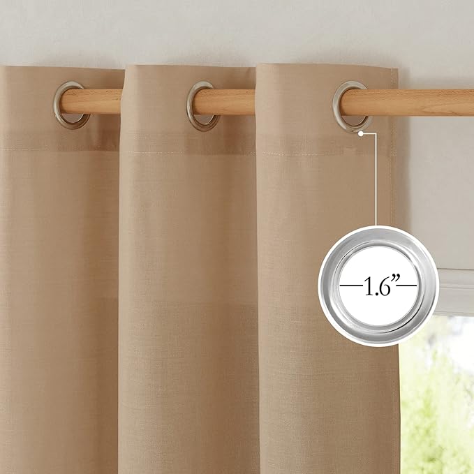 NICETOWN Camel Linen Kitchen Window Curtains Over Sink, Grommet Thick Linen Camel Short Window Treatments Privacy Assured with Light Filtering for Bedroom/Bathroom, W34 x L36, 2 Panels