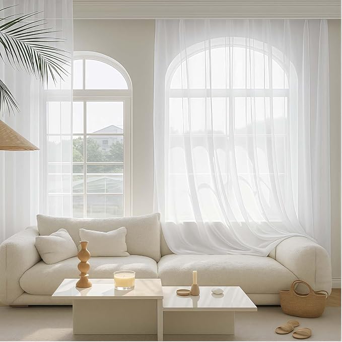 Sheer White Curtains for Bedroom Living Room 90 Inches Long 2 Panels Set - Image 8