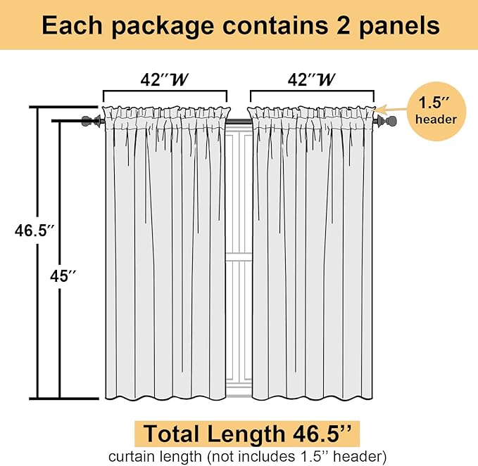 Lecloud Sheer White Curtains 45 Inch Length 2 Panels, Airy Voile Short Curtains - Image 3
