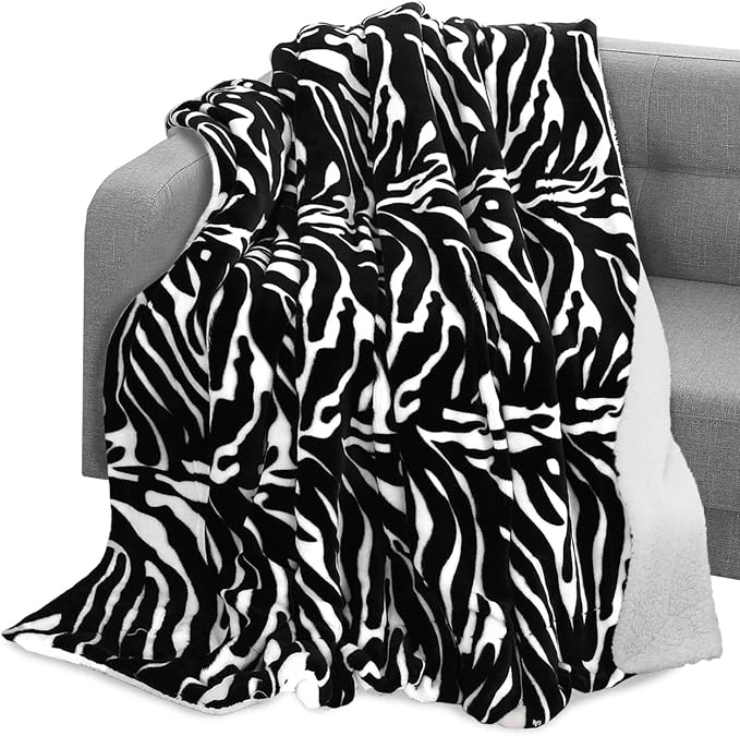 Elegant Comfort Throw Blanket, Reversible Sherpa Flannel, Ultra-Soft, Fuzzy, Cozy and Plush- All Season Lightweight Decorative Throw, 50 x 60 inches, Animal Print Design Sherpa Throw, Zebra