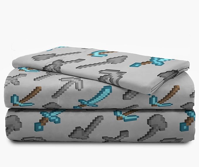 Minecraft Creeper Twin Comforter Set 4 Piece Kids Bedding for Boys, Blue | Zombie Steve, Bed in a Bag, Comforter Sheets Pillowcase, Official Product, Soft Microfiber, Machine Washable, Boys Gift