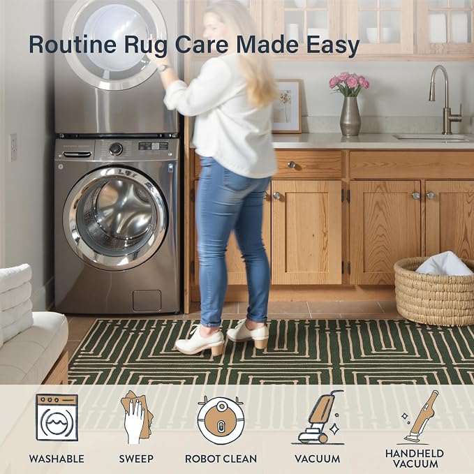 Lahome Maze Line Green Kitchen Runner Rug, 2x8 Outdoor Easy Jute Runner Rug | Nature Non Slip Indoor Outdoor Front Door Carpet for Hallway Entry Laundry