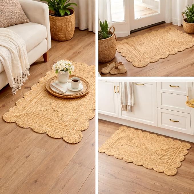 Savi Home Hand Woven Area Rug Braided Jute Scalloped Border, Decor Collection Classic Quality Made for Living Room, Kitchen, 2x3' - Natural