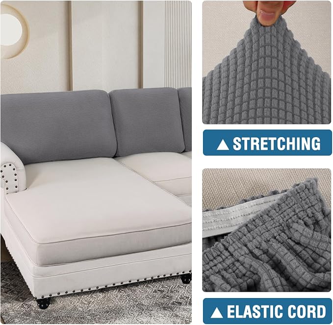 H.VERSAILTEX Backrest Cushion Covers Sectional Couch Back Cushion Covers for Sectional Sofa Set for Both Left/Right Couch (Back Only: 1 Chaise + 2 Sofa, Dove)