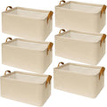 6 Pack Closet Cloth Storage Bins with Handles (Beige 15''L x 10''W x 8''H)