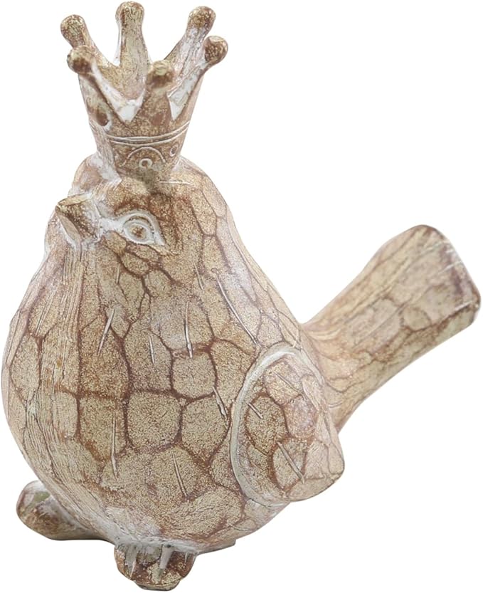 Sagebrook Home Set of 2 Royal Bird Figurines - Decorative Resin Sculptures with Crown - Elegant Home Accent for Living Room, Office & Bedroom - Polyresin Bird Statues - 6" Brown