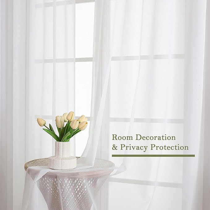 Lecloud White Sheer Curtains 84 Inches Long 2 Panels, Solid Airy Voile Extra - Image 6