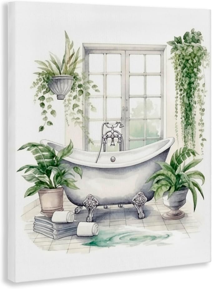 Lush Greenery Bathtub Window, 36 x 48 Inch Canvas Wall Art | Stupell Industries · By Lettered and Lined · Ready to hang · Serene bathroom accent · Made in USA