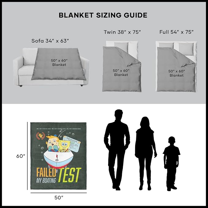Spongebob Squarepants Failed Boating Test Silk Touch Throw Blanket, Soft Plush Bed & Couch Cover, 50 x 60 Inches