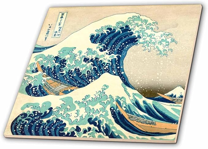 3dRose The Great Wave Off Kanagawa by Japanese Artist Hokusai - Dramatic Blue sea Ocean Ukiyo-e Print 1830 8 Inch Ceramic Tile