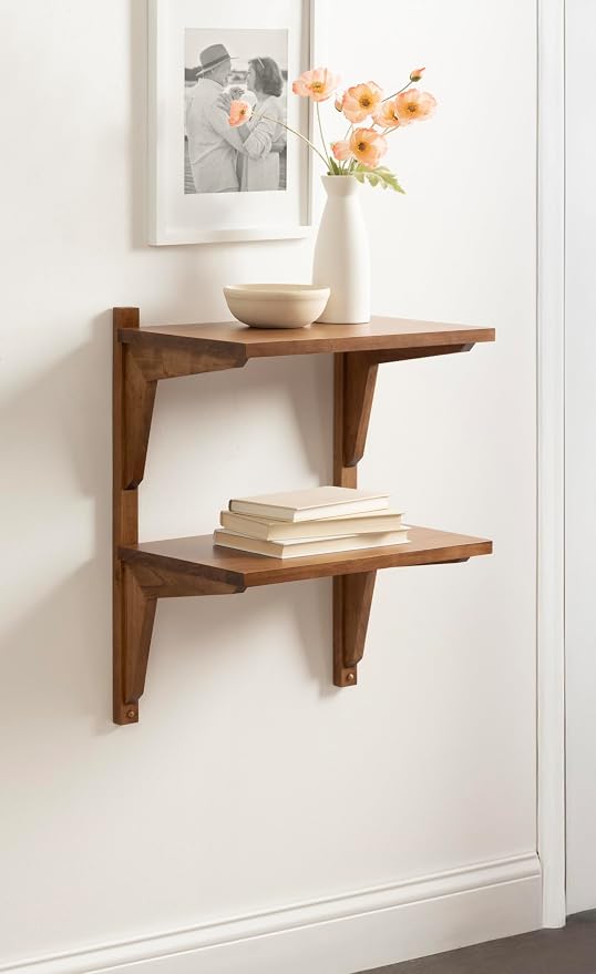 Kate and Laurel Meridien Modern Wood Tiered Floating Wall Shelf, 18 x 12 x 24, Rustic Brown, Contemporary Wooden Floating Shelves for Use as Living Room Decor Accent or Over-the-Toilet Storage Shelf