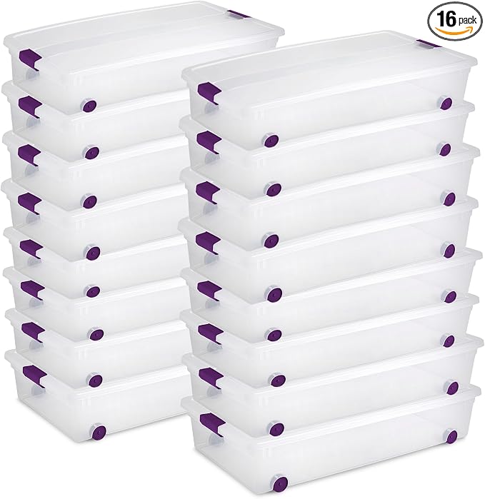 Sterilite 16-Pack 60 Quart ClearView Latch Box, Wheeled Underbed Organizer Bins with Latching Lids - Clear Plastic Organization Containers for Closet, Bedroom, Shelving Units and Everyday Home Storage