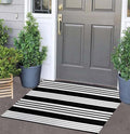 Black and White Striped Outdoor Rug 24'' x 35'' Door Mat Outdoor Machine Washable Welcome Mats Cotton Hand-Woven Entryway Rug for Front Porch/Entryway/Laundry/Bathroom/Bedroom