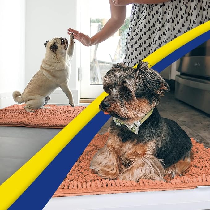 Muddy Mat® | Super Water Absorbent Door Mat Indoor, Microfiber Quick Dry Chenille Entryway Rug, Slip Resistant Front Door Mat, Indoor Mats for Entryway, Machine Washable Pet Rug, Peach 19" x 30"