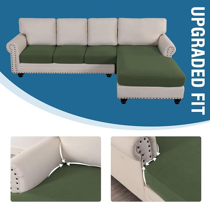 H.VERSAILTEX Sectional Couch Covers 4 Pieces Sofa Seat Cushion Covers L Shape Separate Cushion Couch Chaise Cover for Both Left/Right Sectional Couch (Seat Only: 1 Chaise + 3 Sofa, Bronze Green)